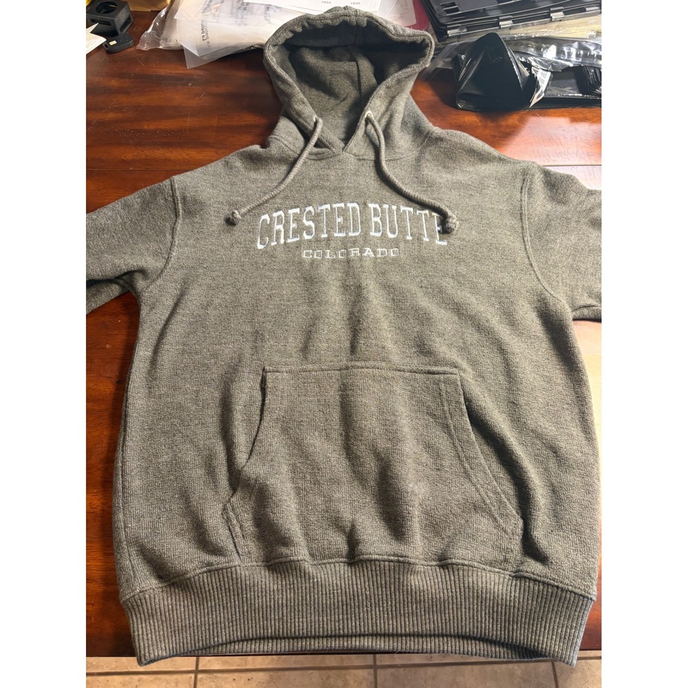 Comforter USA Mens Crested Butte Colorado Hoodie Olive Green Pullover Large